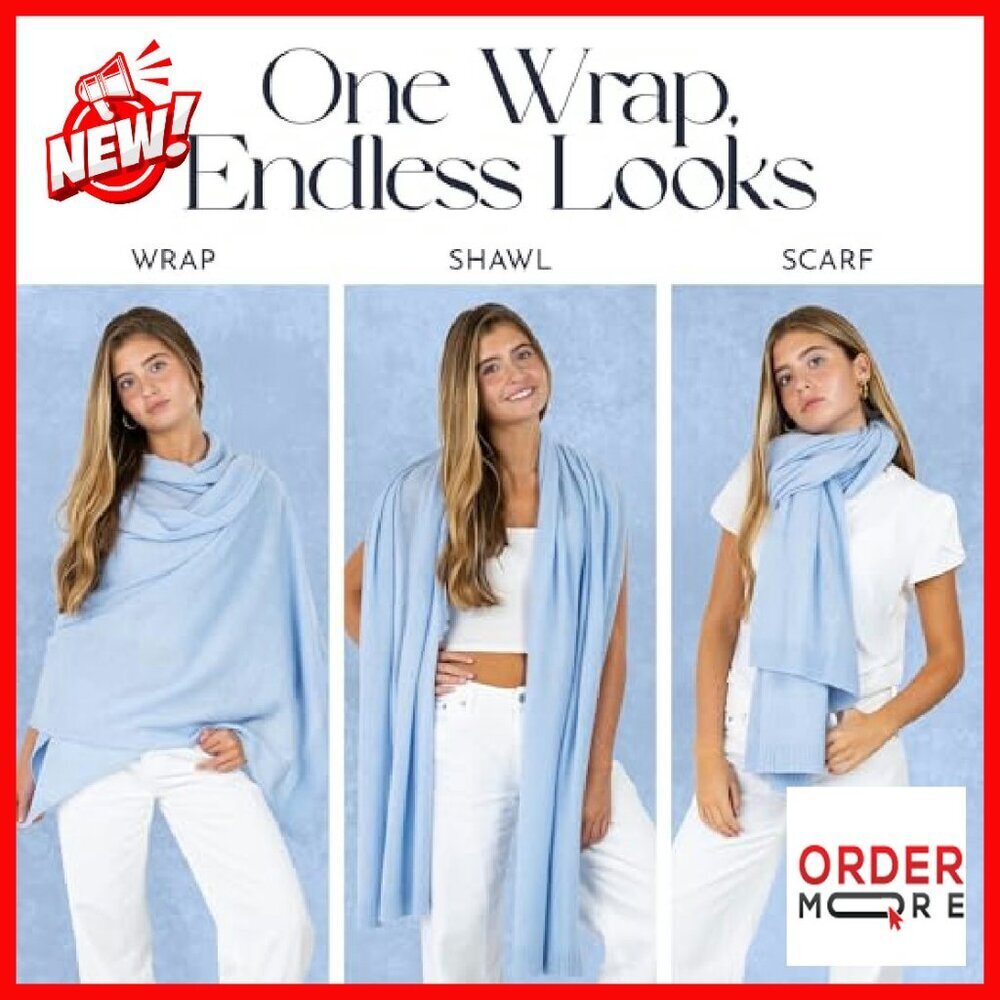 Luxury Cashmere Wool Blend Knitted Wrap Shawl 27x78 Inches Travel Scarf - Picture 7 of 8